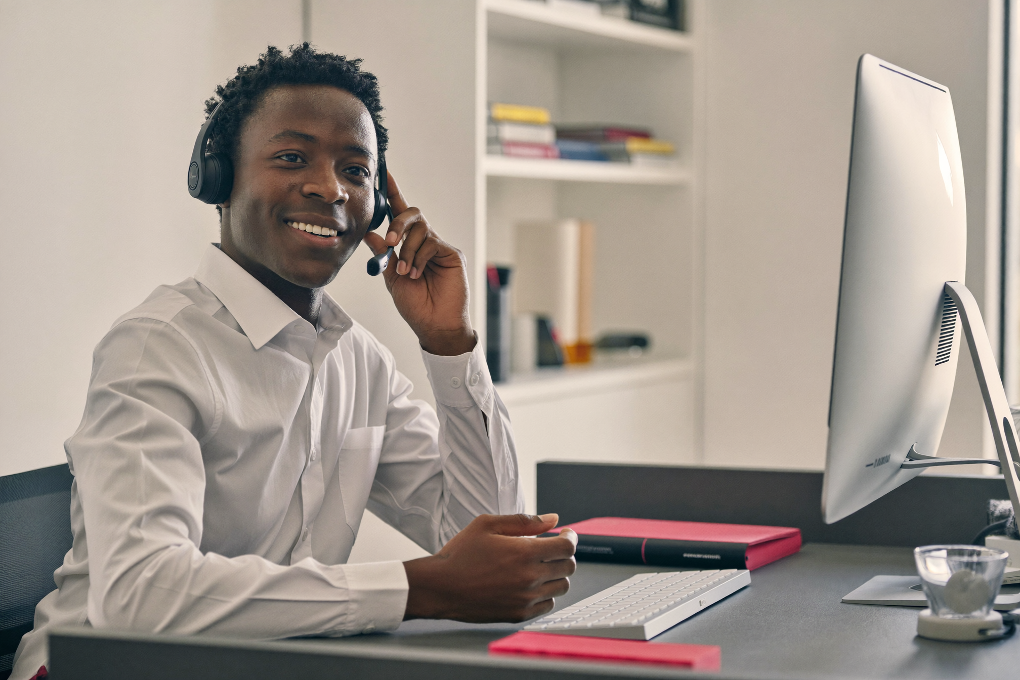A friendly professional on a headset