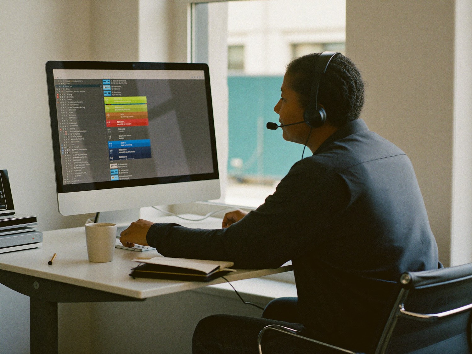 A person on a headset, staying close after launch