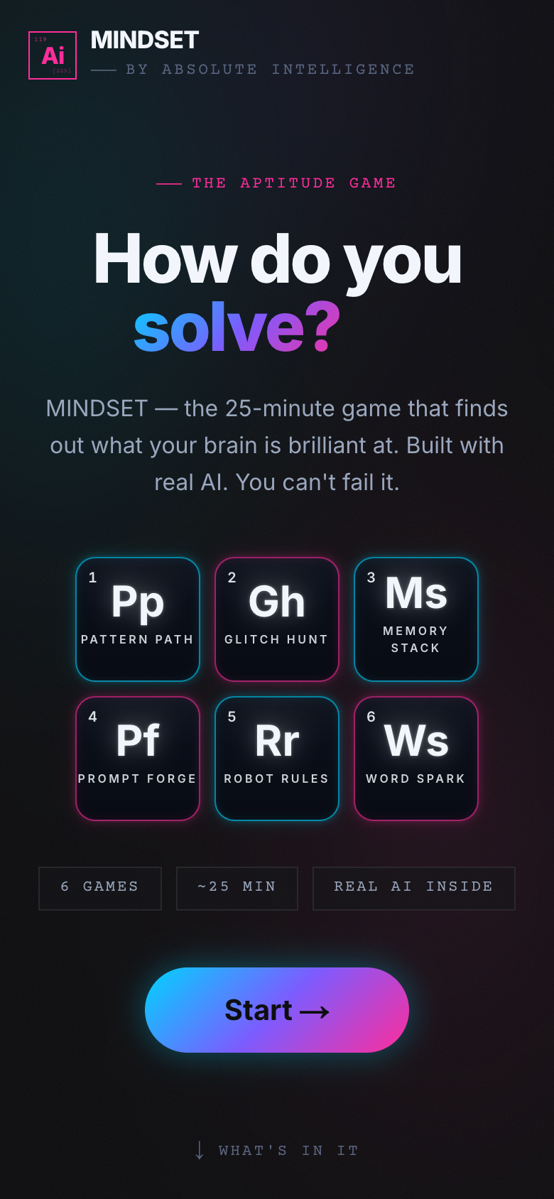 MINDSET landing page on a phone